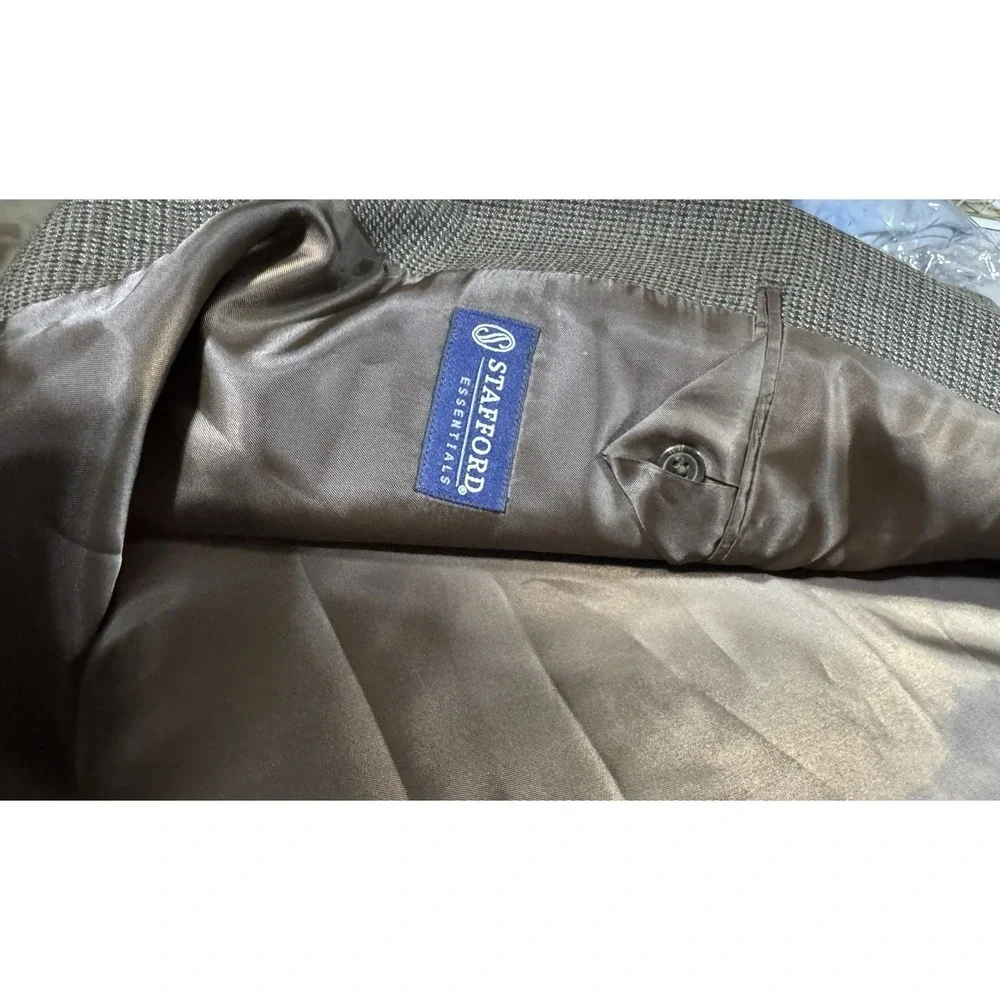 STAFFORD Men's Wool Blazer Sport Coat Brown Blue 44R Suit Jacket Professional